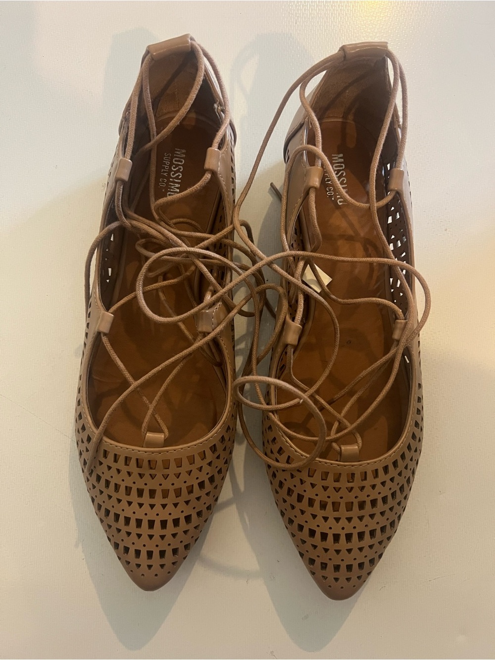 Mossimo Supply Co. Lace-Up Laser Cut Pointed Flats - Light Brown